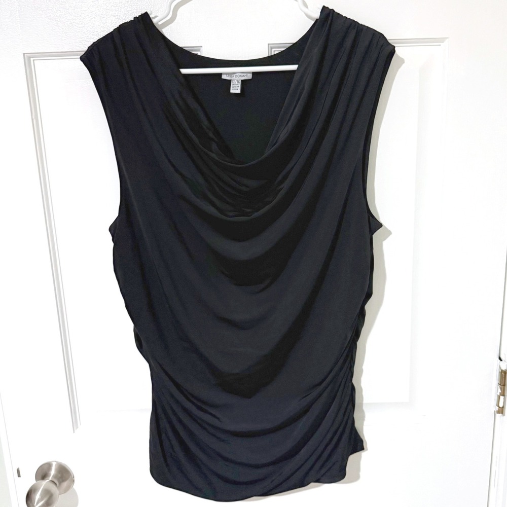 Linea Domani Black Cowl Neck Ruched Sleeveless Top Womens XL